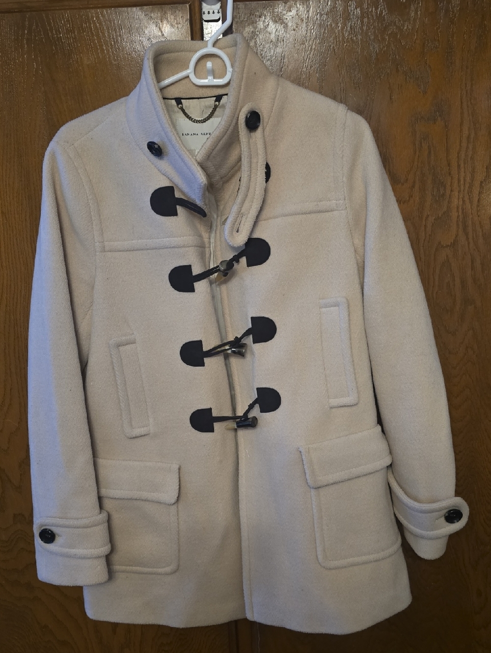 Banana Republic Cream Coat with Black Toggle Accents